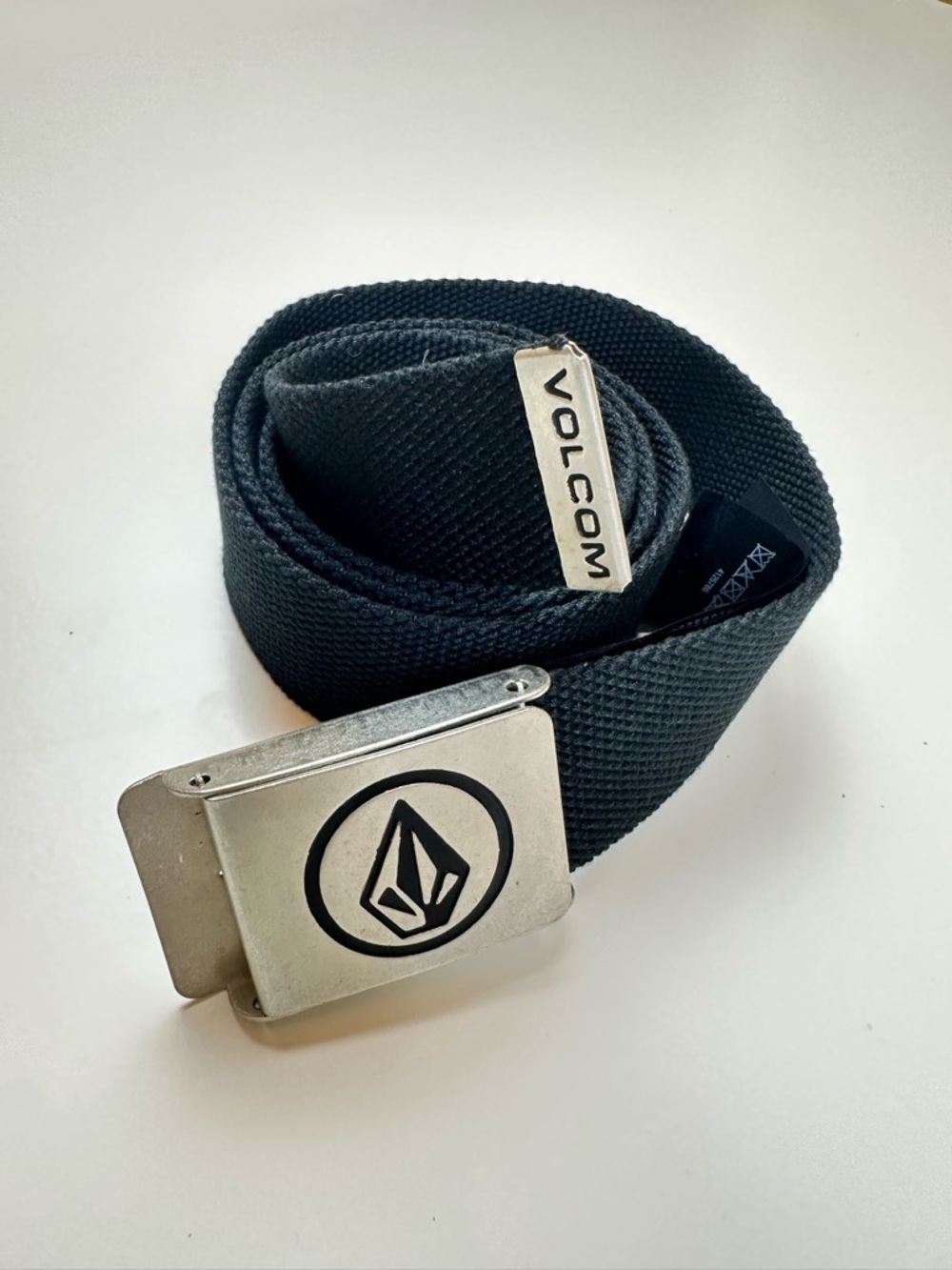 Volcom Black Web Belt with Silver Logo Buckle